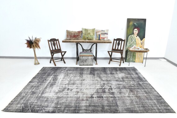 6x10 Area Rug, 6x10 Distressed Turkish, 6x10 Faded Turkish Vintage Area Rug, Wool Handmade Oushak, 6x10 Rugs, Gray Tones Rug, Antique 52s
