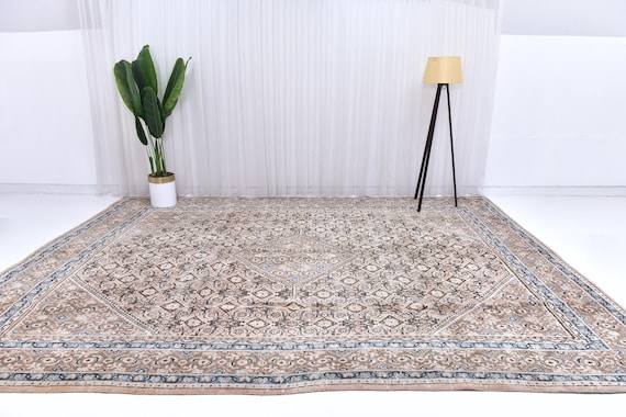 10x13 Persian Area Rug, Brown, Blue Color Rug, 10x13 Handmade Luxury Rug, Large Area Rug, 10x13 Rug, Traditional Rug, Genuine Rug 10x13