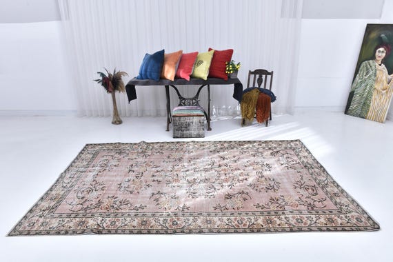 5x10 Peach and Blue Vintage Rug, 5x10 Vintage Rug 5x10 Wool Handmade Rug 5x10 Area Rug 5x10 Turkish Rug Rug For Living Room Bedroom Office