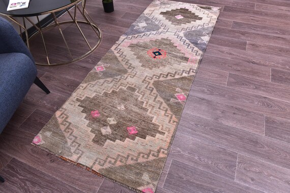 2x7 Vintage Runner Rug, Pink Red Color, Handmade Runner Rug, 2x7 Turkish Runner, 2x7 Area Rug, Hallway Rug, 2x7 Medallion Style Rug