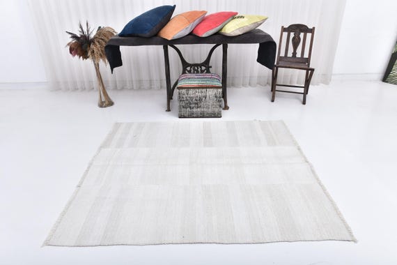4x6 Hemp Rug, 4x6 White & Black Hemp Rug, 4x6, Organic Handmade Vintage, Modern Stripped Style, 4x6 Area Rug, Rugs For Living Room Bedroom