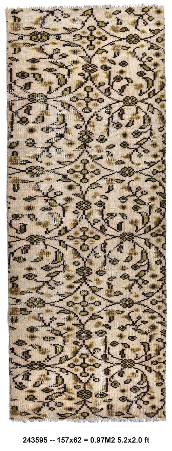 2x5 Floral Runner Rug, Yellow, Beige Color Rug, 2x5 Runner Rug, Hallway Rug 2x5, Vintage Rug 2x5, Handmade Wool Rug, Pastel Color Rug