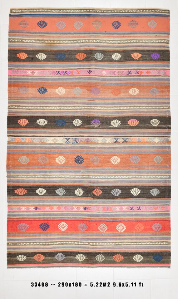 6x9 Area Rug, 6x9 Modern & Striped Kilim Rug, 6x9, Vintage Kilim Rug, Oushak Handmade Rug, 6x9 Rugs, Shades Of Red Brown Kilim, Antique 60s