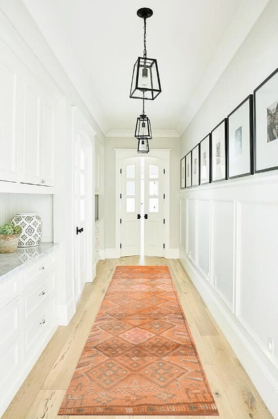 2x13 Runner Rug, 2x13 Herki Vintage, 2x12 Long Narrow Vintage Runner Rug, 2x13, Handmade Wool Rug, 2x13 Rug, Orange Beige Carpet, Rugged Rug