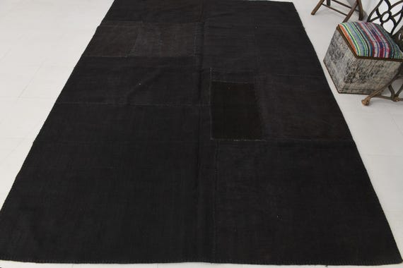 7x10 Vintage Hemp Patchwork Brown Rug, 7x10 Brown & Black Rug, 7x10 Handmade Rugs, Dark Brown Kilim Carpet, 7x10 Area Rug for Living Room,