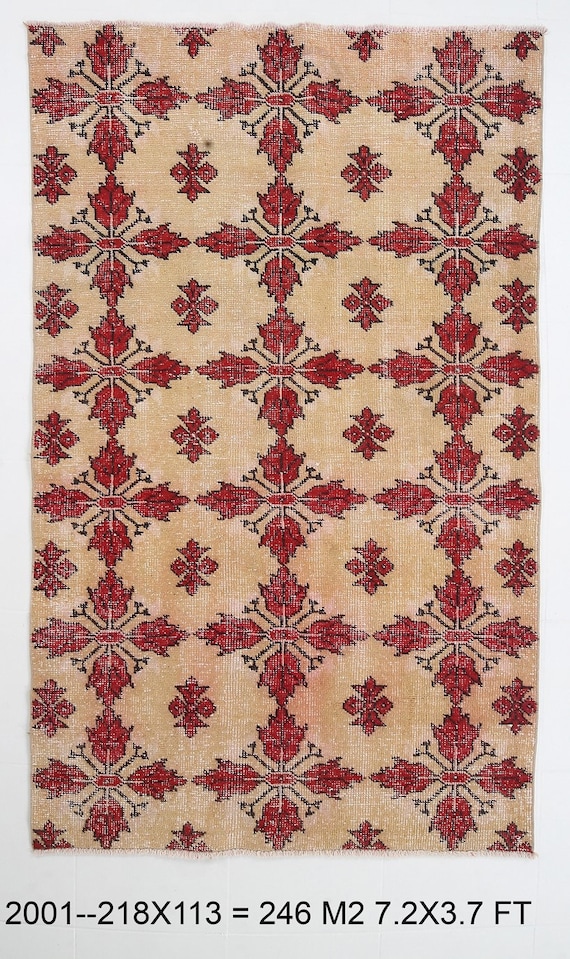 4x7 Rugs, 4x7 Turkish Vintage Oushak Area Rug, Shades Of Beige Tones Vintage, 4x7 Area Rug, Abstract & Rustic Styles, Handmade Wool Tapis