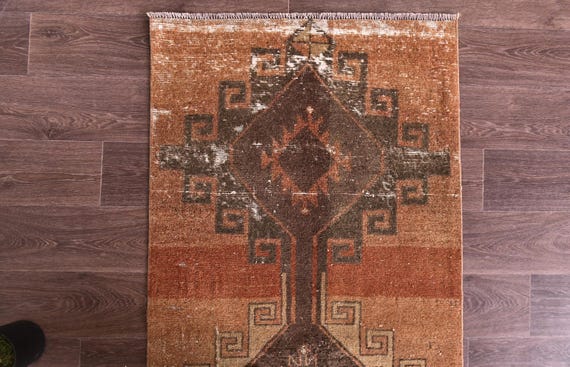 2x11 Vintage Faded Runner Rug, 2x11 Cramel Brown Color, Handmade Wool Rug, 2x11 Turkish Runner Rug Antique Tapestry Wool Rug 2x11 Runner Rug