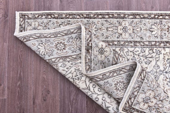 5x9 Vintage Faded Turkish Rug, Handmade Wool Rug, Traditional Pattern, 5x9 Brown Ivory Color, 5x9 Farmhouse Rug, 5x9 Living Room Bedroom Rug