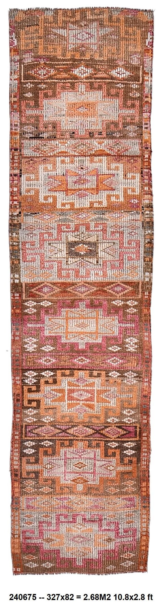 3x11 Antique Runner Rug, 3x11 Vintage Runner, Aesthetic Handmade Wool Rug, Brown Orange Color Runner Rug, Step Rug, 3x11 Hallway Rug