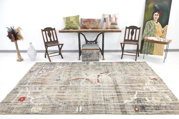 6x9 Area Rug, 6x9 Faded Vintage, 6x9 Pastel Turkish Vintage Rug, 6x9, Wool Handmade Antique, 6x9 Vintage Rug, Brown Beige Carpet, Gifts