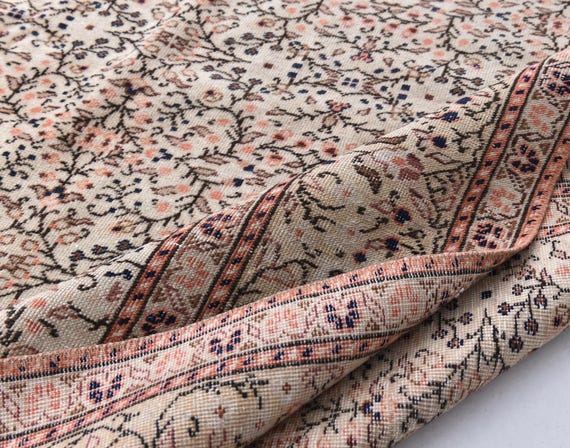 6x9 Vintage Handmade Fine Weave Rug, 6x9 Ivory Cream Pink Color, 6x9 Herati Design Rug, 6x9 Living Room Rug, 6x9 Rug,  6x9 Area Rug Wool Rug