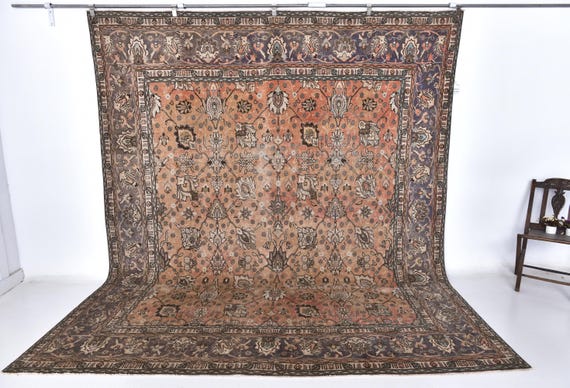 9x11 Rug, 9x11 Persian Rug, 9x11 Oversize Orange Persian Rug, Large Area Rug, Handmade Wool Rug, 9x11 Area Rug, Persian Rug 9x11, Antique