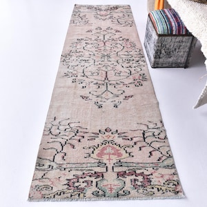 3x9 Runner Rug, 3x9 Vintage Runner, 3x9 Gray Blue Vintage Runner Rug, Narrow Handmade Rug, 3x9 Turkish Runner, Rugs For The Hallway, 57s