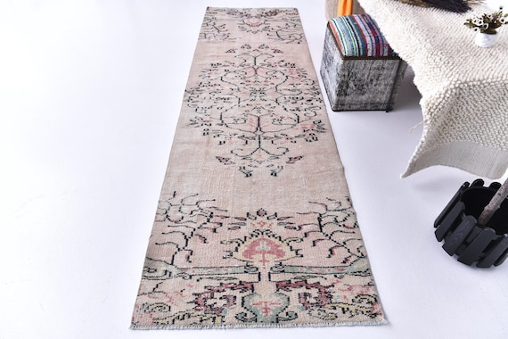 3x9 Runner Rug, 3x9 Vintage Runner, 3x9 Gray Blue Vintage Runner Rug, Narrow Handmade Rug, 3x9 Turkish Runner, Rugs For The Hallway, 57s