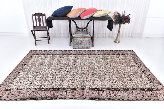 5x9 Turkish Floral Rug, Vintage  Rug 5x9, Farmhouse Decor, Colorful  Rug, 5x9 Area Rug, Salmon, Beige Rug, Floral Rug