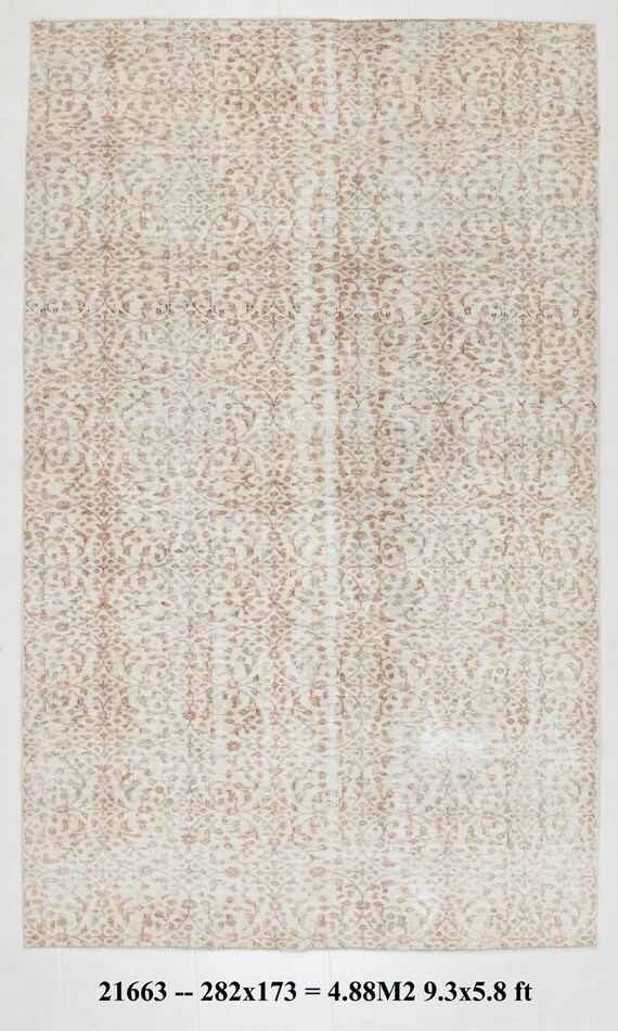 5x9 Rug, 5x9 OUSHAK TURKISH VINTAGE Rug, 5x9, Beige Vintage Rug, Handmade Oushak Rug, 5x9 Vintage Rug, Beige & Brown Rug, 5x9 Area Rug