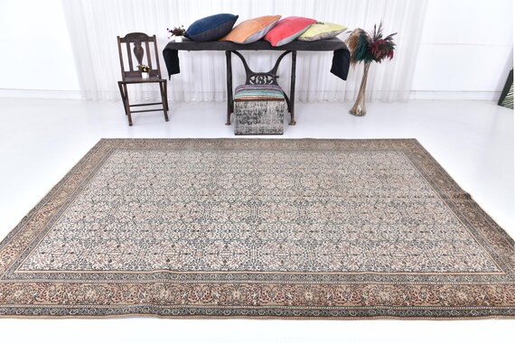Antique Turkish Vintage Rug, 6x10 Rug, 6x10 Extra Large Rug, 6x10 Turkish Handmade Oushak, 6x10 Area Rug, Gray & Brown Vintage Rug Gift Rug