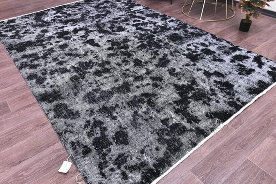 6x10 Vintage Ombre Black Rug, Handmade Wool, Modern Home Decor, Living Room Bedroom Rug