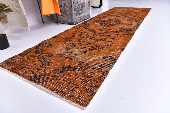 2x8 Vintage Terracotta Runner Rug, 2x8 Handmade Geometric Runner, Terracotta Color, 2x8 Elegant Runner, 2x8 Hallway, Kithcen Runner Rug,