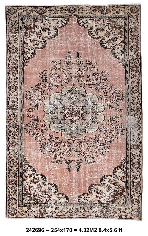 5x8 Floral pink Vintage rugs, 5x8 PINK TURKISH VINTAGE Rug, 5x8 Pink Beige Vintage antique Rug,distressed pink Home Living Floor Rugs.