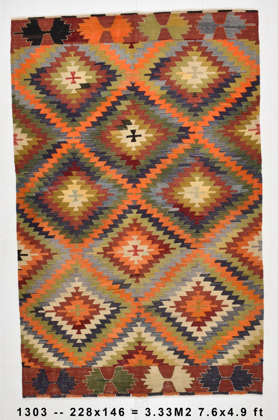 5x7 Area Rug, 5x7 GEOMETRIC VINTAGE KILIM Rug, 5x7 Turkish Kilim Rug, Wool Handmade Oushak, Geometric Pattern, Living Room Bedroom Kilim Rug
