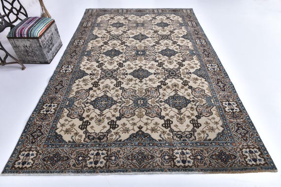 6x10 Antique Vintage Turkish Rug, 6x10 Vivid Colored Blue & Green Vintage Rug, 6x10 Area Rug, 6x10 Turkish Rug, Oriental Decor,