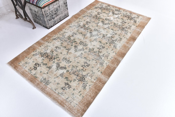 3x6 Turkish Small Accent Rug, Orange Beige Color, 3x6 Medallion Style, Handmade Wool Rug, 3x6 Vintage Rug, Oriental Rug 3x6 Area Rug