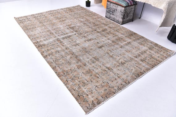 5x8 Vintage Turkish Brown Rug, 5x8 Handmade Wool Rugs, Brown Beige Color, 5x8 Floral Design,  5x8 Area Rugs, Living Room Rugs, Faded Rug