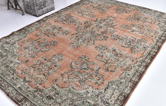6x10 Vintage Turkish Rug, 6x10 Handmade Wool Rug, Orange & Brown Carpet, 6x10 Antique 57's Oriental Vintage Rug, 6x10 Turkish Brown Rug,