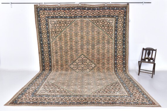 10x13 Orange and Dark Blue Vintage Rug, 10x13 Vintage Rug, Oriental Handmade Wool Rug, 10x13 Area Rug, 10x13 Turkish Rug, Living Room Rug