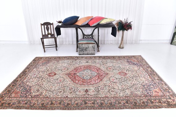 Antique Vintage Turkish Rug,  7x10 Red Oversize Turkish Vintage Rug, Oversize Vintage Rug 7x10 Oversize Rug, Large Area Rug, 7x10 1962's Rug