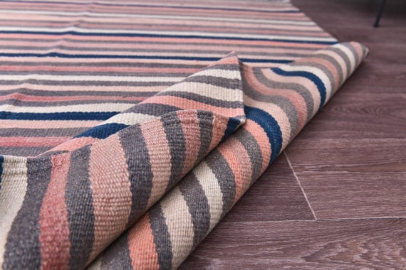 5x6 Vintage Turkish Kilim Rug, Pink Blue Gray Color, 5x6 Handmade Wool Jute Rug, 5x6 Turkish Accent Rug, Traditional Home Decor, Accent Rug