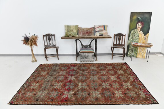 6x9 Area Rug, 6x9 MODERN STRIPED KILIM Rug, 6x9 Vintage Kilim Rug, 6x9, Bold Color Striped Kilim. Area Rug 6x9, Wool Handwoven Kilim, 62s