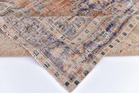 6x10 Vintage Turkish Area Rug, Orange Blue Color, 6x10 Handmade Area Rug, 6x10 Floral Rug,  Perfect For Living Room Bedroom, Large area Rug