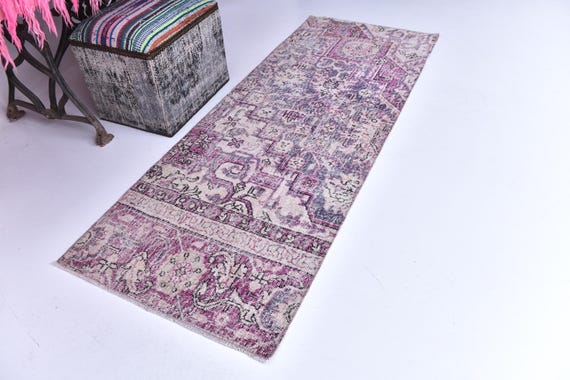 2x6 Vintage Purple Runner Rug, 2x6 Pastel Tones Rug, 2x6 Hallway Runner Rug, Handmade Wool Rug, 2x6 Rug, Kithcen Runner 2x6, Home Decor