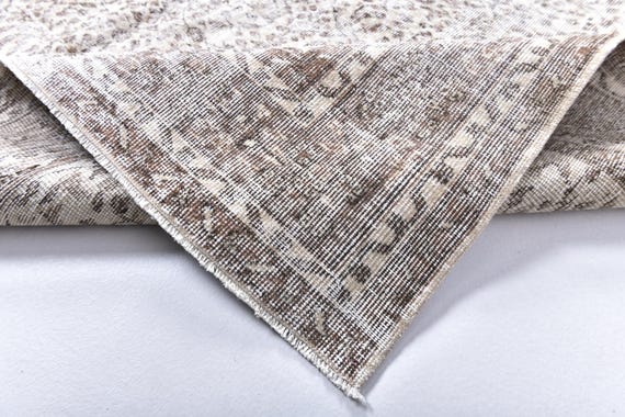 7x10 Vintage Turkish Distressed Living Room Rug, Handmade Wool, Brown Cream Color, Outlet