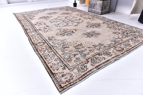 5x8 Vintage Turkish Brown Rug, 5x8 Handmade Wool Rugs, Color, 5x8 Medallion Design,  5x8 Area Rugs, Living Room Rugs, Brown Orange Color