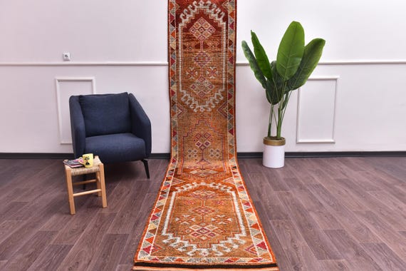 2x13 Vintage Turkish Soft Hallway Traditional Runner Rug, Amber Color, Outlet