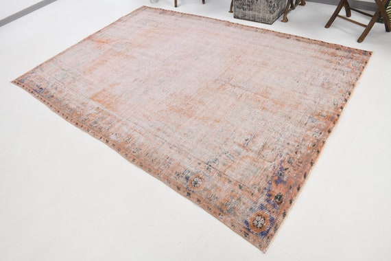 6x9 Vintage Turkish Area Rug, Faded Wool Area Rug, 6x9 Farmhouse Decor Rug, Distressed Rug, Traditional Woven Rug, 6x9 Area Rug