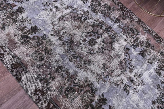 5x8 Vintage Faded Rug, Purple Black Color, 5x8 Handmade Wool Rug, Living Room Bedroom Rug, 5x8 Vintage Rug, 5x8 Area Rug