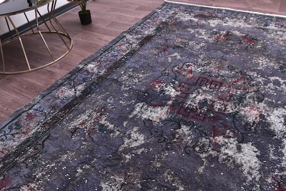 6x10 Vintage Overdyed Rug, 6x10 Vintage Handmade Wool Rug, Living Room Rug, 6x10 Distressed Rug Farmhouse Decor 6x10 Areas Rug, Purple Color