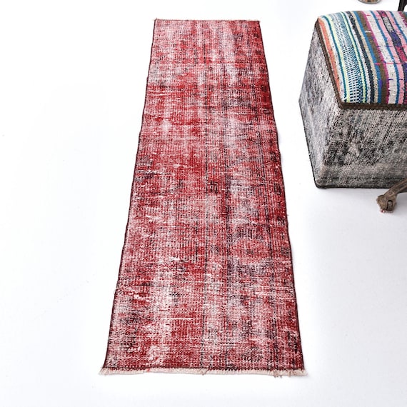 2x5 Red Black Vintage Runner Rug, 2x5 Vintage Runner, 2x5 Rug, Short Hand Woven Wool Rug, 2x5 Runner Rug, 2x5 Turkish Runner, Anatolian 57s