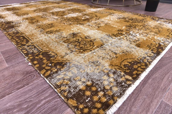 3x6 Vintage Overdyed Check Rug, 3x6 Floral Accent Rug, Handmade Area Rug, 3x6 Rug, Bedroom Rug, Turkish Accent Rug, Area Rug