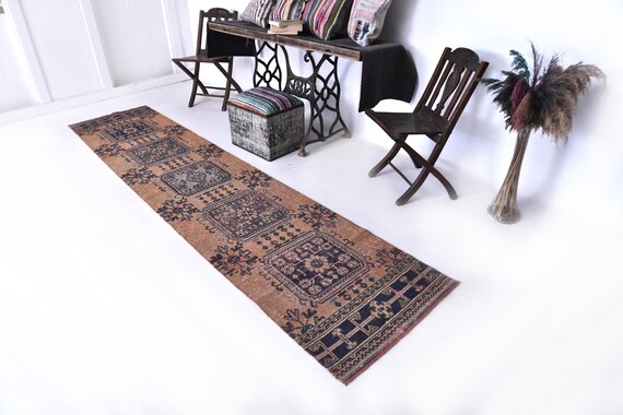 3x12Terracotta Runner Rug, Floral Rug, 3x12 Hallway Rug, Handmade Home Decor, Vintage Runner Rug, Geometric patterned Rug, 3x12 Runner Rug