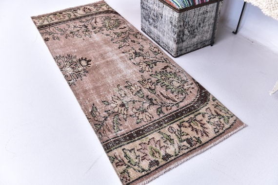 2x6 Vintage Salmon Runner Rug, 2x6 Handmade Floral Runner, Salmon Green Color, 2x6 Elegant Runner, 2x6 Hallway Rug, 2x6 Kithcen Runner Rug