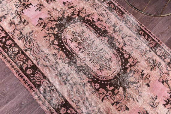 4x6 Vintage Salmon Rug, Antique Medallion Design, Handmade Wool, 4x6 Faded Rug, Oriental Rug 4x6 Accent Rug, Vintage Rug