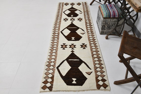 3x8 Runner Rug, Kilim Runner 3x8, 3x8 PERSIAN KILIM RUNNER Rug, 3x8, Kilim Runners ,Oushak Handmade Kilims, Rugs 3x8, Dark Brown Kilim, 60s