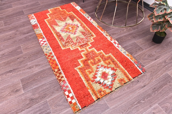 2x5 Vintage Soft Runner Rug, Handmade Wool Jute, Traditional Design, Hallway Rug, Accent Rug