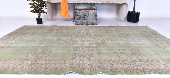 5x8 Vintage Green Area Rug, 5x8 Distressed Green Rug, 5x8 Traditional Oriental HandKnotted Wool Area Rug, Antique Home Decor, 5x8 Rug