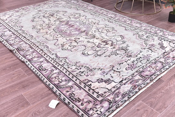 5x8 Vintage Turkish Medallion Area Rug, Living Room Rug, Traditional, Purple Tones, Handmade Wool